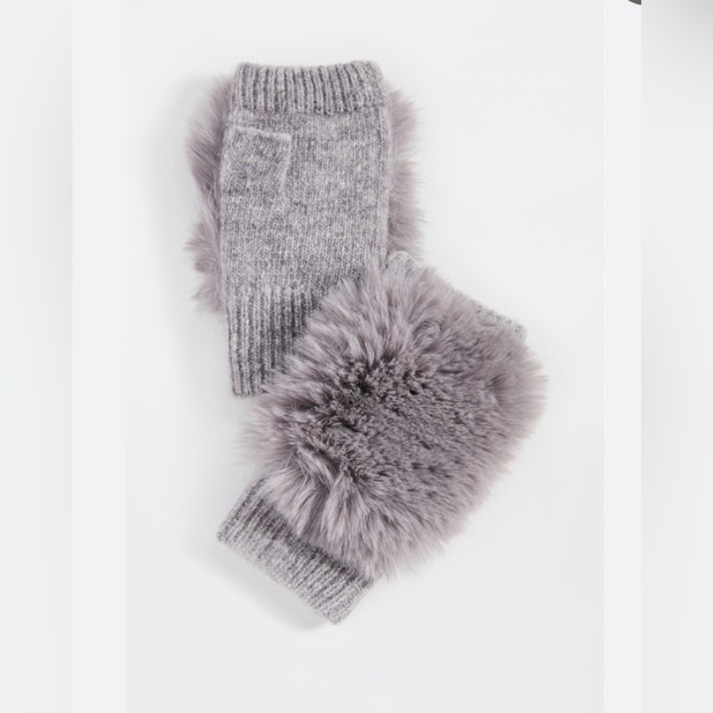 Adrienne Landau Fingerless Fur Patch Gloves O/S
